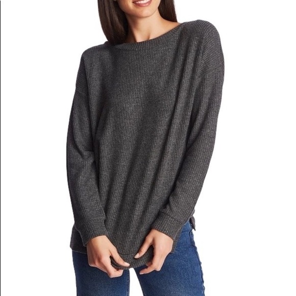 1. State Lattice V-Back Waffle Weave Sweater in Medium Heather Grey XS New - Picture 5 of 8